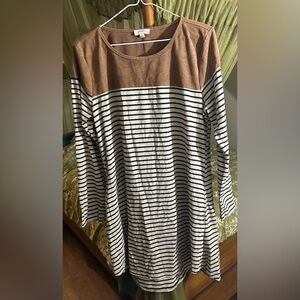 Umgee Tan and Black Striped Tunic Dress